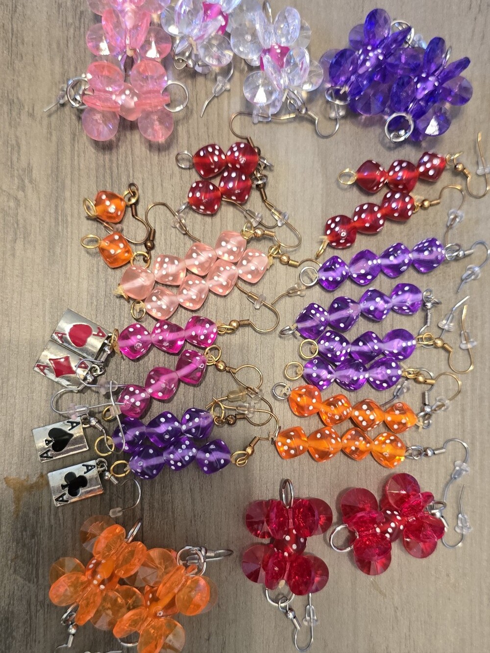 Colorful Beaded Dice Dangle Earrings - Assorted Pink, Purple, Orange, Red